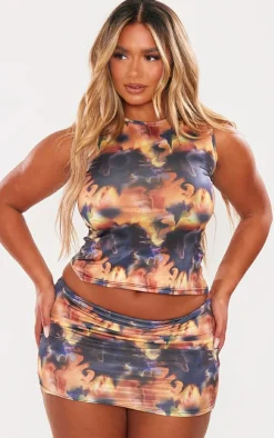 Best PrettyLittleThing Shape Slinky Abstract Print Micro Mini Skirt Brown