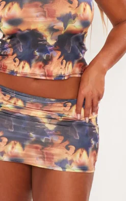 Best PrettyLittleThing Shape Slinky Abstract Print Micro Mini Skirt Brown