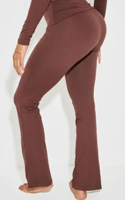PrettyLittleThing Shape Stretch Sculpted Foldover Waist Flare Pants Brown