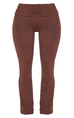 PrettyLittleThing Shape Stretch Sculpted Foldover Waist Flare Pants Brown