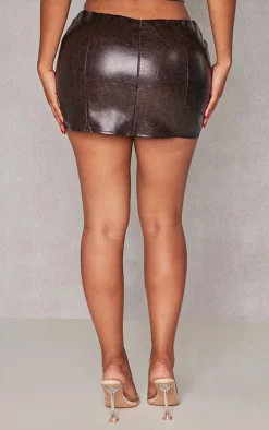 Sale PrettyLittleThing Shape Textured Faux Leather Mini Skirt Brown