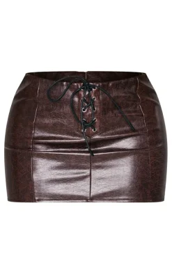Sale PrettyLittleThing Shape Textured Faux Leather Mini Skirt Brown