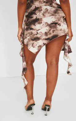 Discount PrettyLittleThing Shape Tie Dye Lace Up Side Mini Skirt Brown
