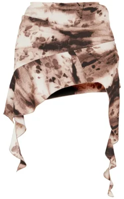 Discount PrettyLittleThing Shape Tie Dye Lace Up Side Mini Skirt Brown