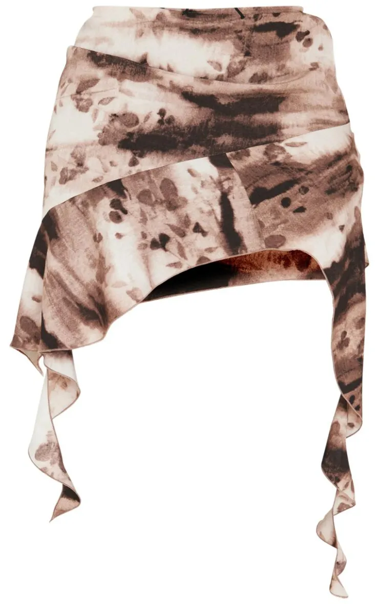 Discount PrettyLittleThing Shape Tie Dye Lace Up Side Mini Skirt Brown