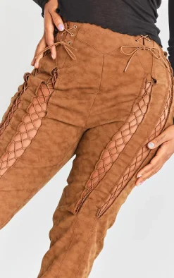 Shape Brown Washed Faux Leather Lace Detail Pants