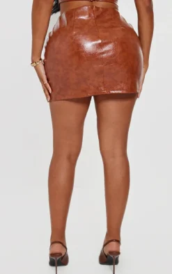 Discount PrettyLittleThing Shape Washed Faux Leather Skirt Brown