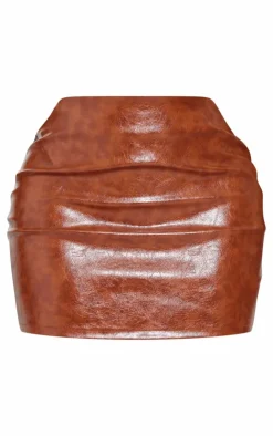 Discount PrettyLittleThing Shape Washed Faux Leather Skirt Brown