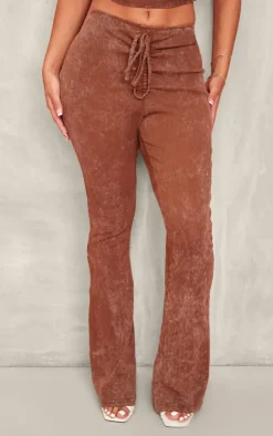 Outlet PrettyLittleThing Shape Washed Ribbed Ruched Front Flare Pants Brown