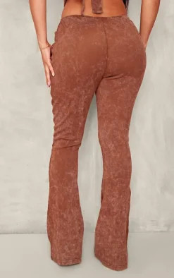 Outlet PrettyLittleThing Shape Washed Ribbed Ruched Front Flare Pants Brown