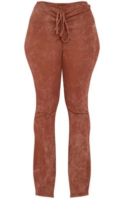 Outlet PrettyLittleThing Shape Washed Ribbed Ruched Front Flare Pants Brown