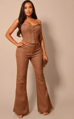 Discount PrettyLittleThing Shape Brown Woven High Waist Pants Choc Brown