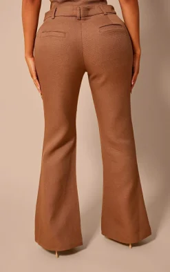 Discount PrettyLittleThing Shape Brown Woven High Waist Pants Choc Brown