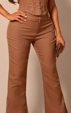 Discount PrettyLittleThing Shape Brown Woven High Waist Pants Choc Brown