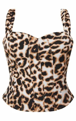 PrettyLittleThing Shape Woven Leopard Zip Up Long Top Brown