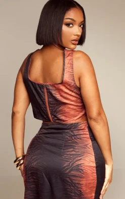 Best PrettyLittleThing Shape Zebra Printed Bardot Corset Brown