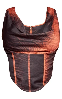 Best PrettyLittleThing Shape Zebra Printed Bardot Corset Brown