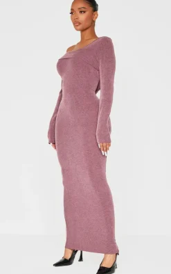 Shape Brushed Rib Fold Over Off Shoulder Long Sleeve Maxi Dress-PrettyLittleThing Best