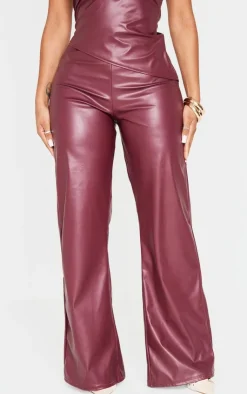 Online PrettyLittleThing Shape Faux Leather Pants Burgundy