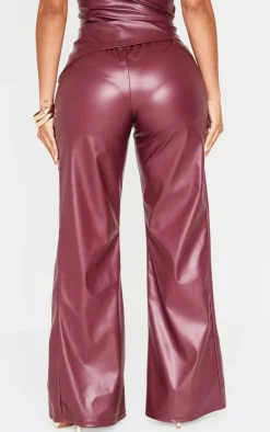 Online PrettyLittleThing Shape Faux Leather Pants Burgundy