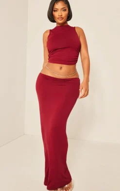 Sale PrettyLittleThing Shape Jersey Low Waist Maxi Skirt Burgundy