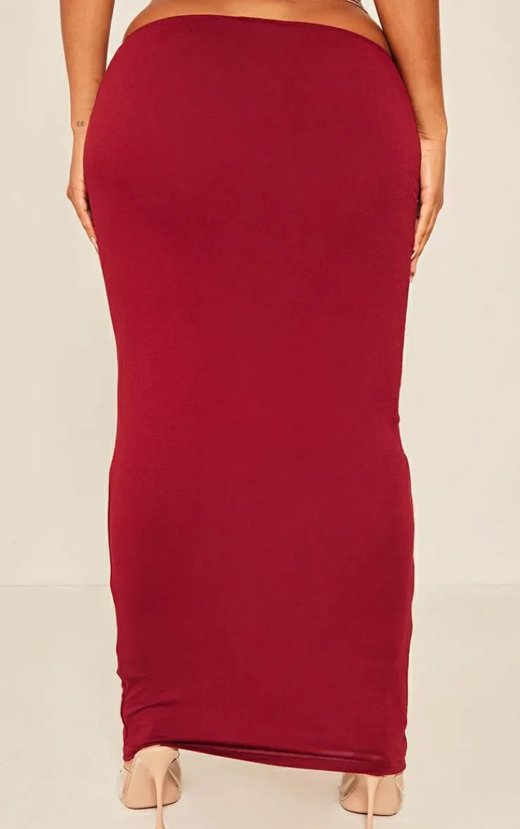 Sale PrettyLittleThing Shape Jersey Low Waist Maxi Skirt Burgundy