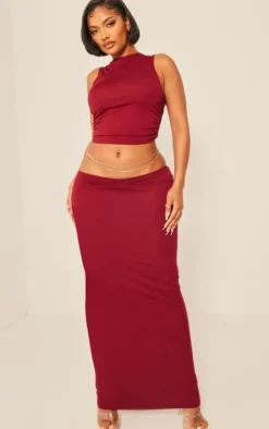 New PrettyLittleThing Shape Jersey Ruched Side Sleeveless Crop Top Burgundy