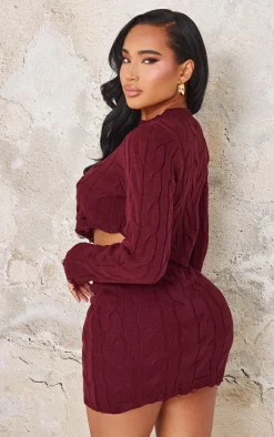Online PrettyLittleThing Shape Knitted Dipped Hem Top Burgundy