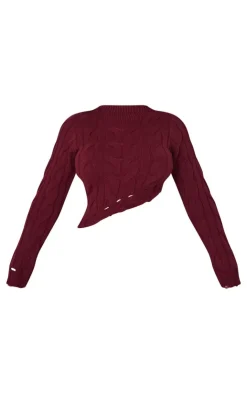 Online PrettyLittleThing Shape Knitted Dipped Hem Top Burgundy