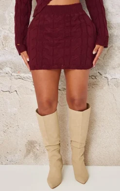 Sale PrettyLittleThing Shape Knitted Mini Skirt Burgundy