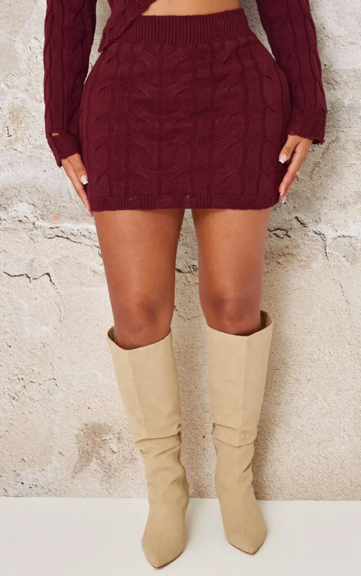 Sale PrettyLittleThing Shape Knitted Mini Skirt Burgundy