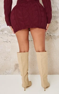 Sale PrettyLittleThing Shape Knitted Mini Skirt Burgundy