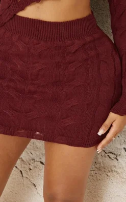 Sale PrettyLittleThing Shape Knitted Mini Skirt Burgundy