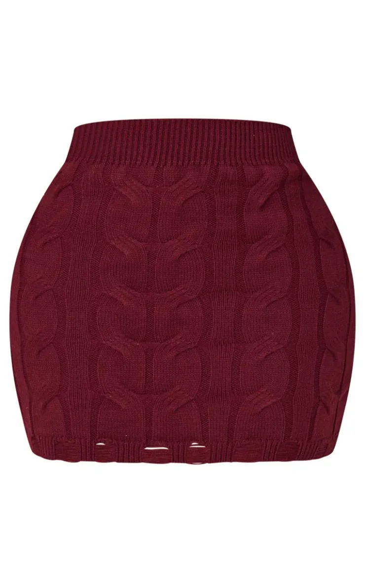 Sale PrettyLittleThing Shape Knitted Mini Skirt Burgundy