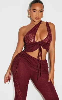 Hot PrettyLittleThing Shape Lace Up Bralet Top Burgundy