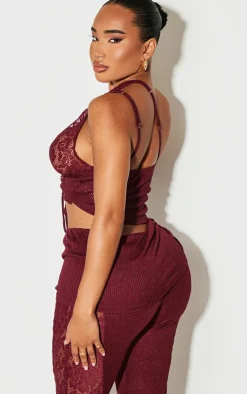 Hot PrettyLittleThing Shape Lace Up Bralet Top Burgundy