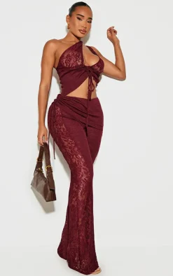 Hot PrettyLittleThing Shape Lace Up Bralet Top Burgundy