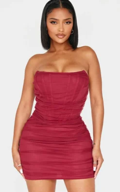 Shape Mesh Corseted Detail Ruched Bodycon Dress-PrettyLittleThing Sale
