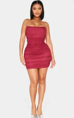 Shape Mesh Corseted Detail Ruched Bodycon Dress-PrettyLittleThing Sale