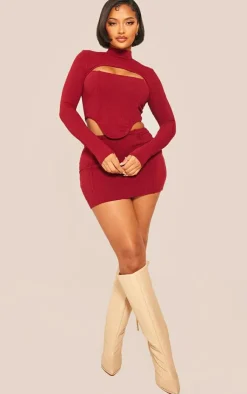 Best PrettyLittleThing Shape Rib Cut Out Crop Top Burgundy