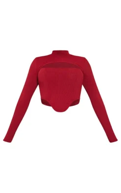 Best PrettyLittleThing Shape Rib Cut Out Crop Top Burgundy
