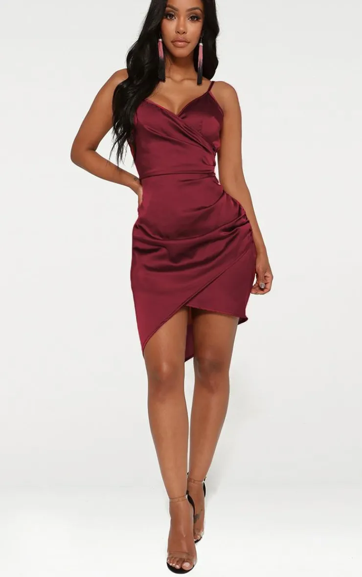 Shape Satin Wrap Dress-PrettyLittleThing