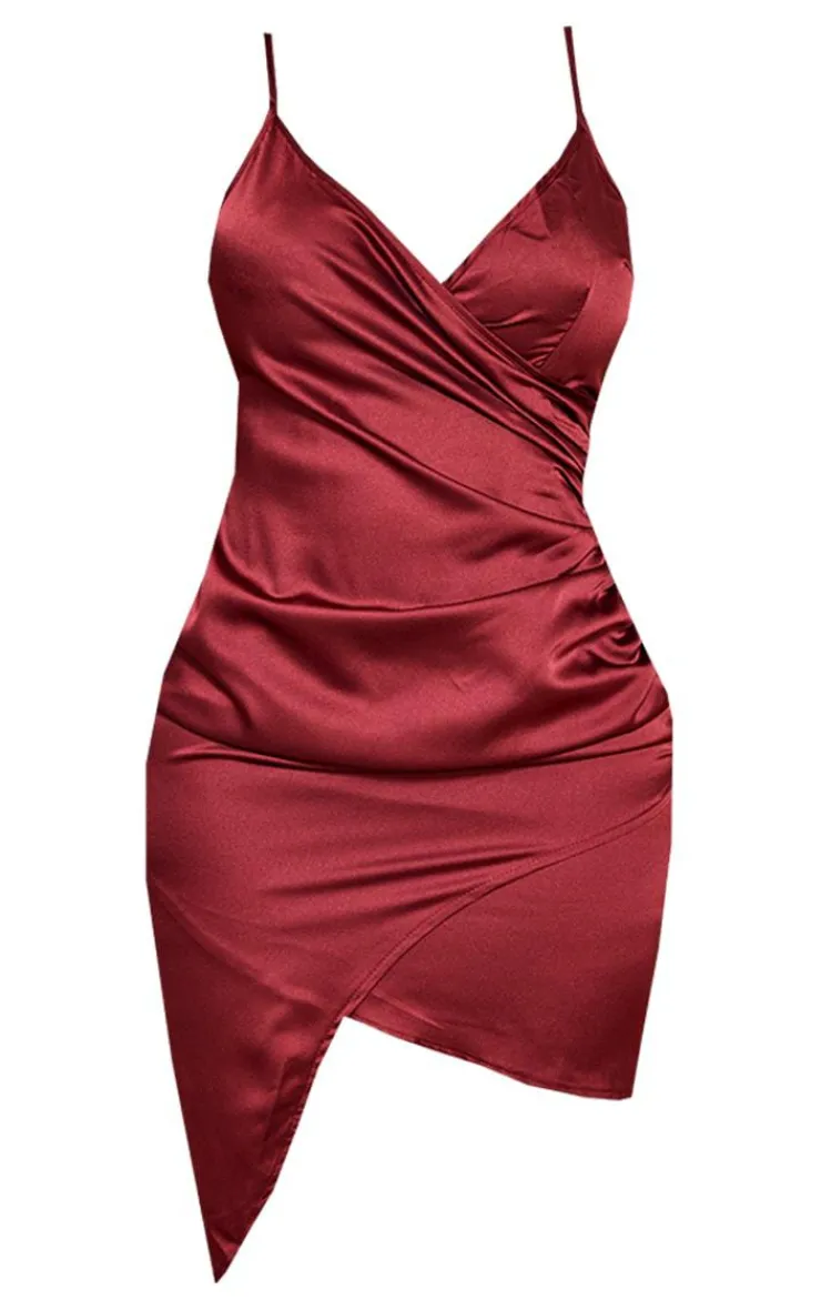 Shape Satin Wrap Dress-PrettyLittleThing