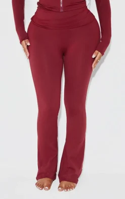 Best PrettyLittleThing Shape Sculpted Foldover Waist Flare Pants Burgundy
