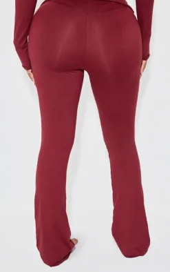 Best PrettyLittleThing Shape Sculpted Foldover Waist Flare Pants Burgundy