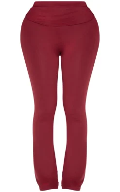 Best PrettyLittleThing Shape Sculpted Foldover Waist Flare Pants Burgundy
