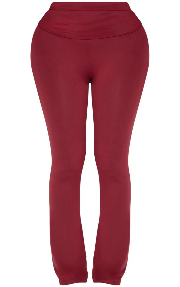 Best PrettyLittleThing Shape Sculpted Foldover Waist Flare Pants Burgundy