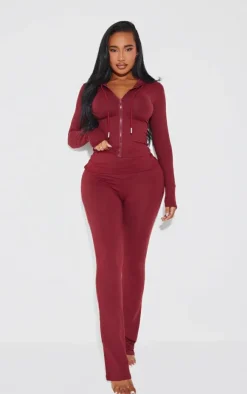 Sale PrettyLittleThing Shape Sculpted Zip Through Hoodie Burgundy