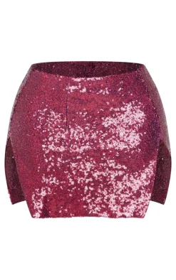 Sale PrettyLittleThing Shape Sequin Mini Skirt Burgundy