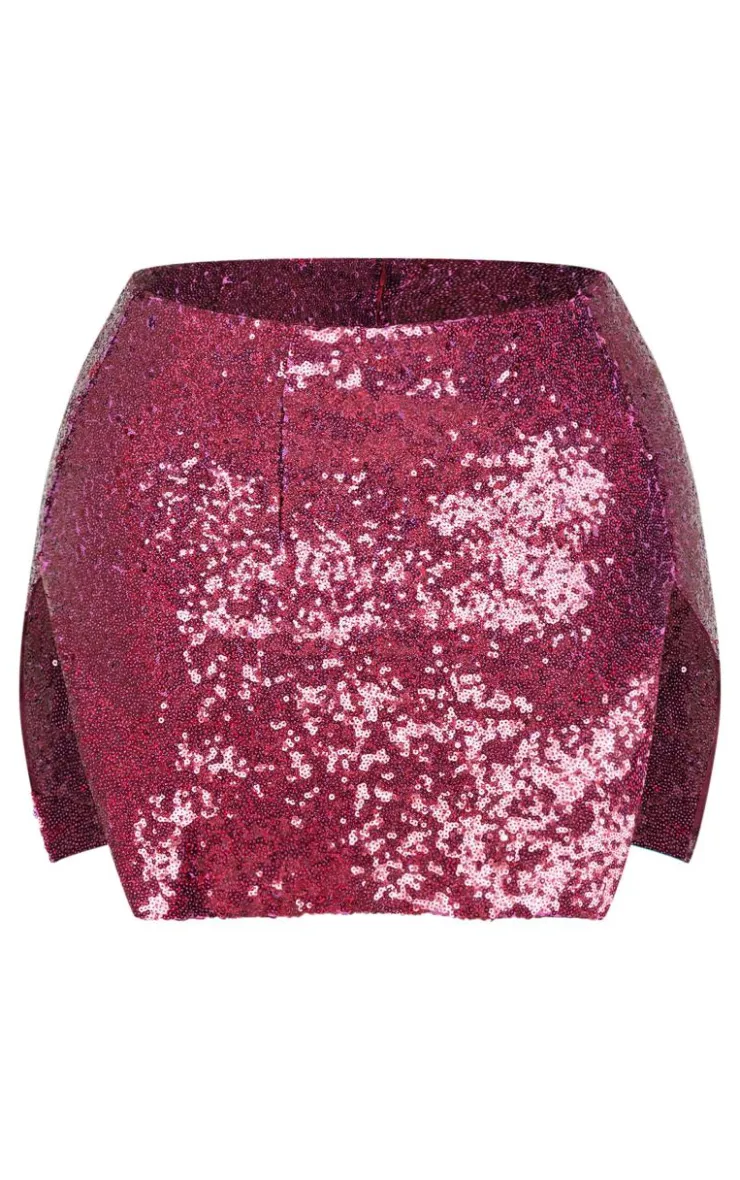 Sale PrettyLittleThing Shape Sequin Mini Skirt Burgundy